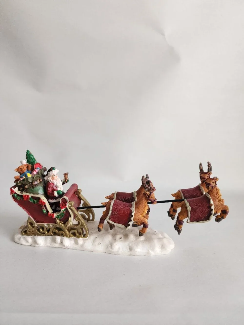 Santa Sleigh with 3 Reindeer Christmas Resin Figurine Holiday Decor